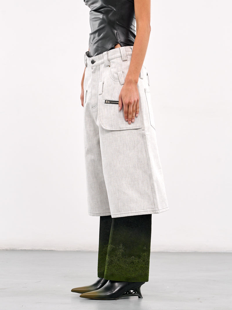 Wide Leg Denim Shorts (SH-01-OFF-WHITE)