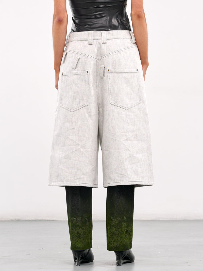 Wide Leg Denim Shorts (SH-01-OFF-WHITE)