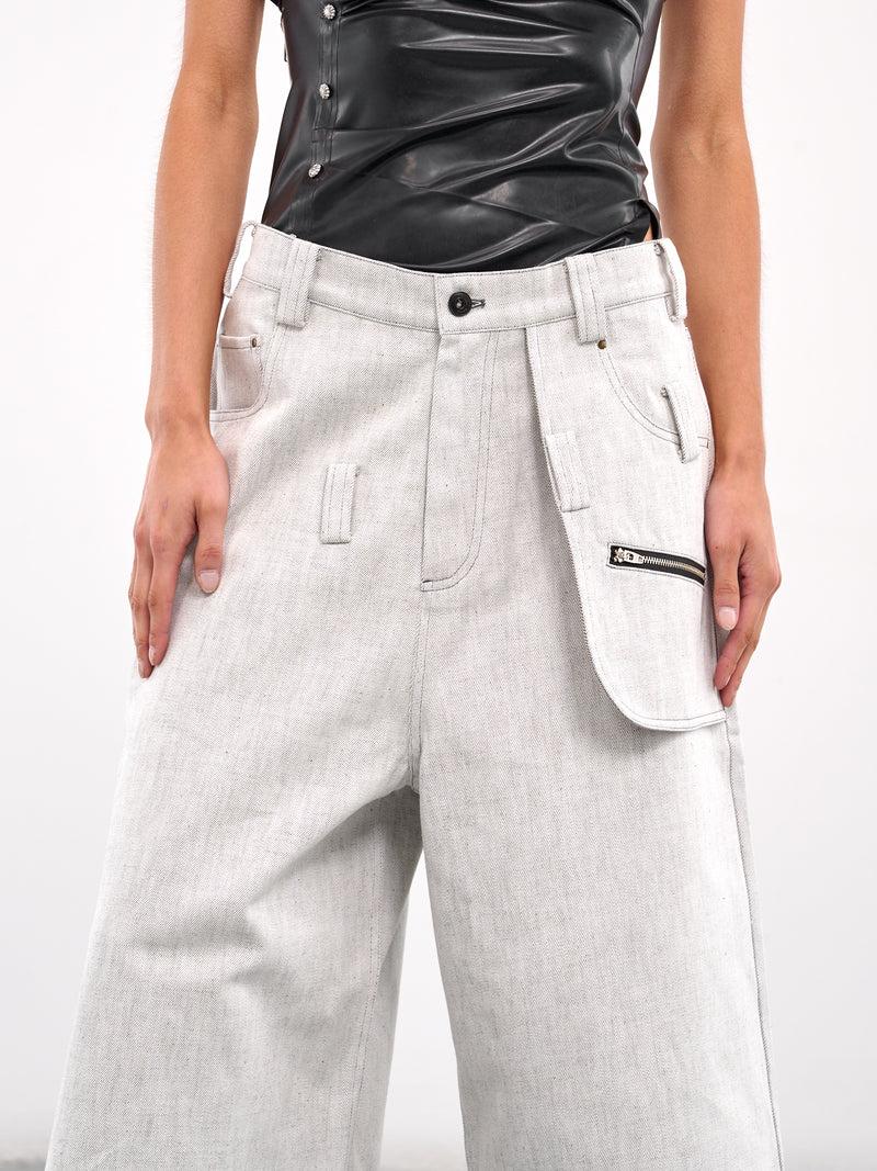 Wide Leg Denim Shorts (SH-01-OFF-WHITE)