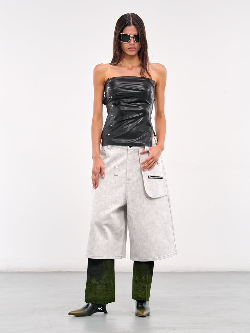 Wide Leg Denim Shorts (SH-01-OFF-WHITE)