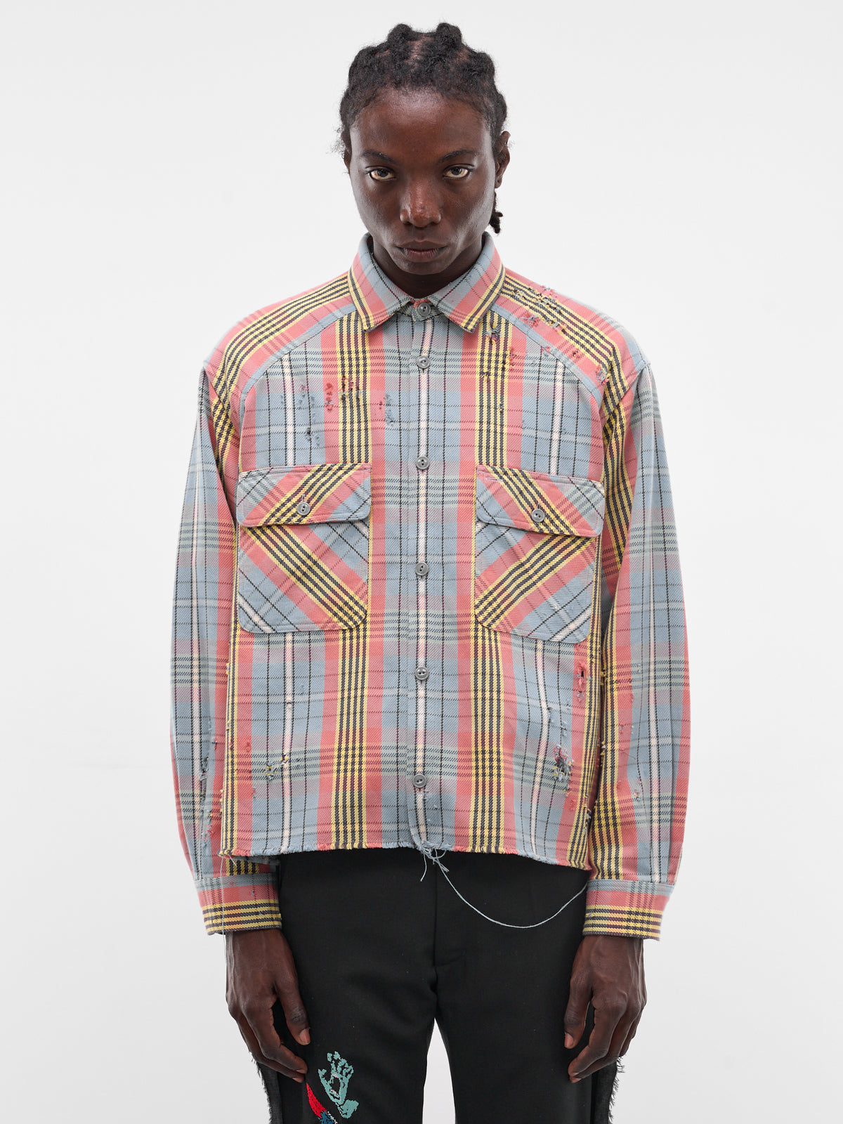 Blue Distressed Vintage Check Shirt (SH-SV-NRS-1003-SAX-LIGHT-BLUE)