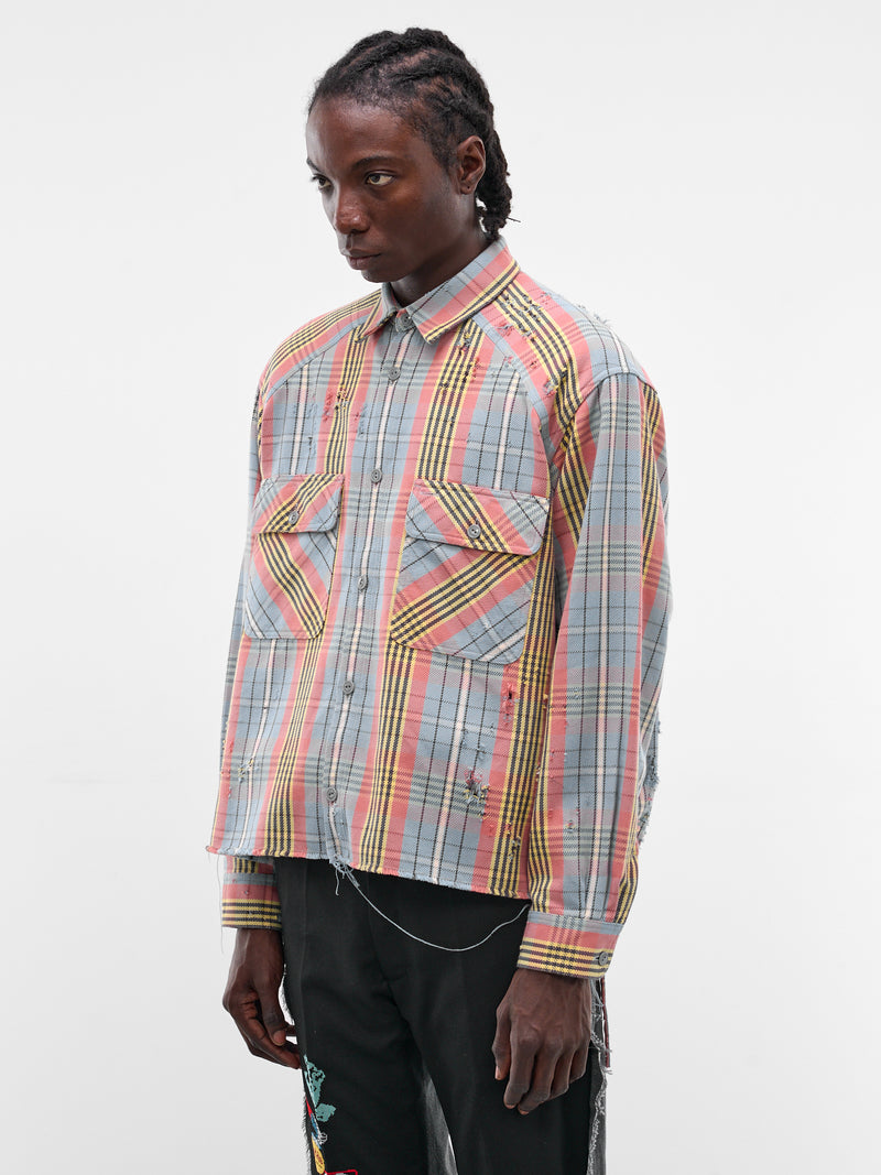 Blue Distressed Vintage Check Shirt (SH-SV-NRS-1003-SAX-LIGHT-BLUE)