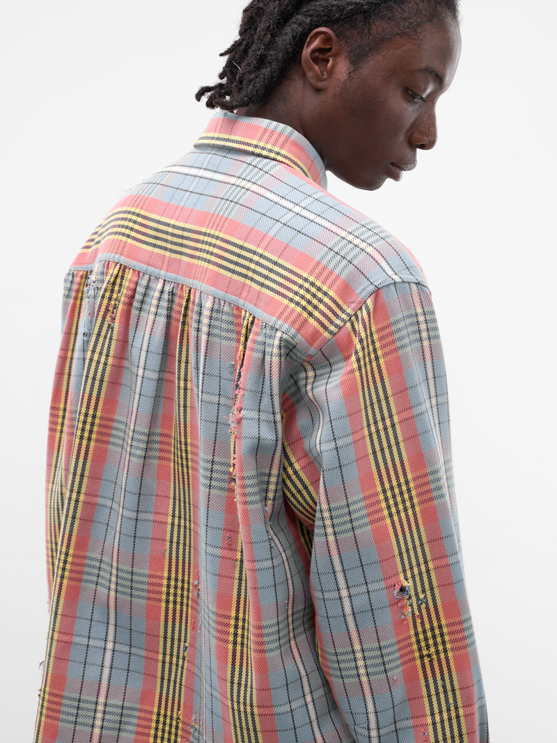 Blue Distressed Vintage Check Shirt (SH-SV-NRS-1003-SAX-LIGHT-BLUE)