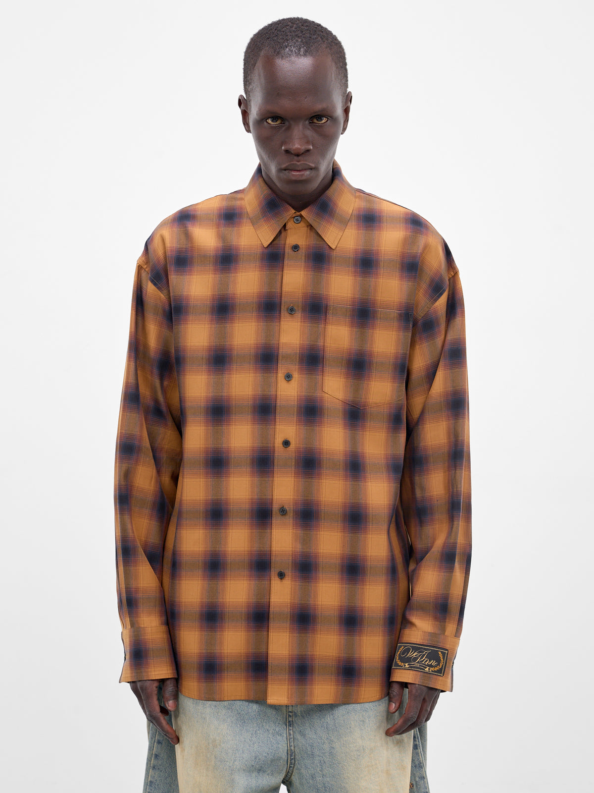 Camel Plaid Rayon Button-Up Shirt (SH0-26-136-U-CM-CAMEL)
