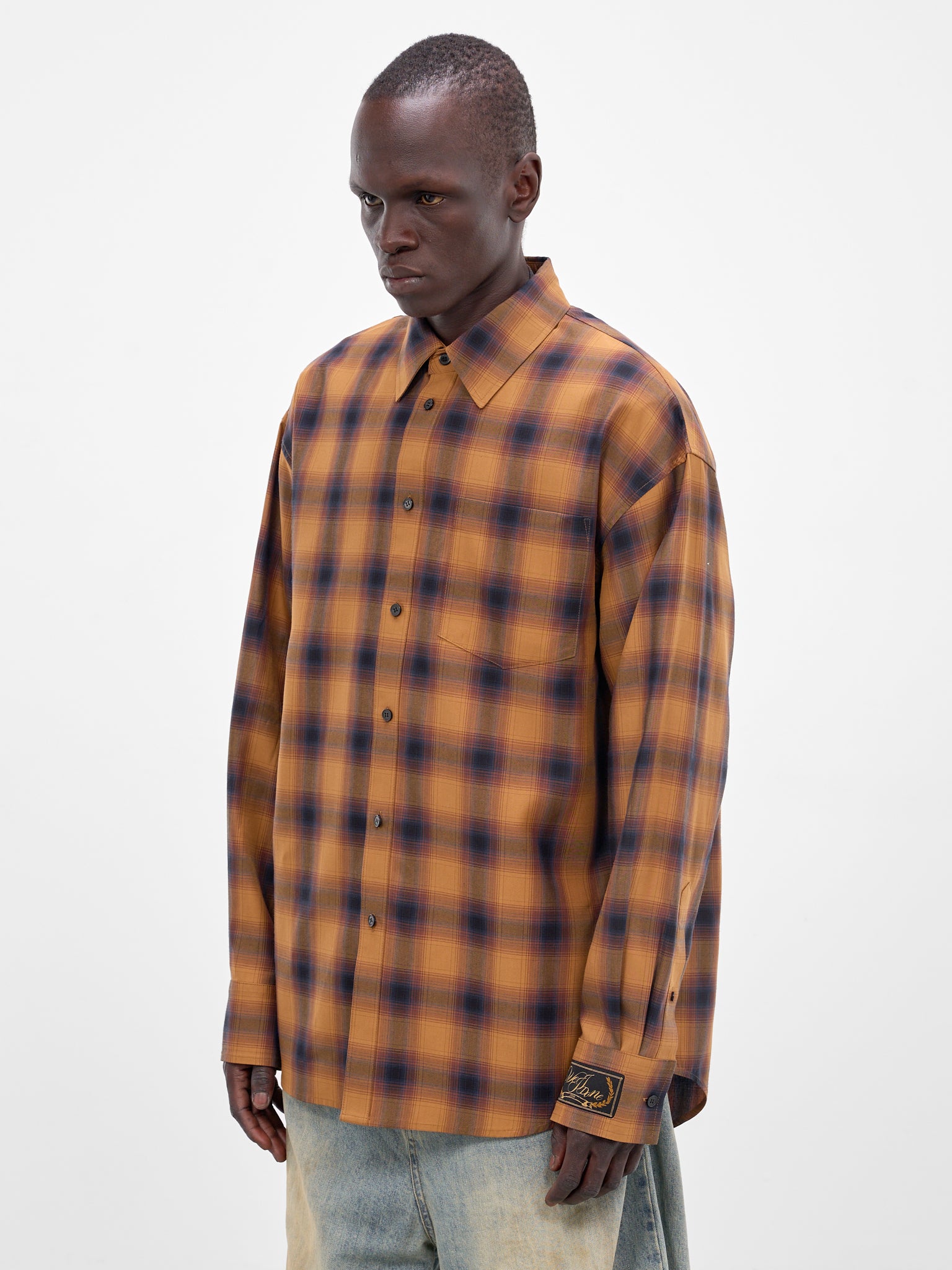 Camel Plaid Rayon Button-Up Shirt (SH0-26-136-U-CM-CAMEL)