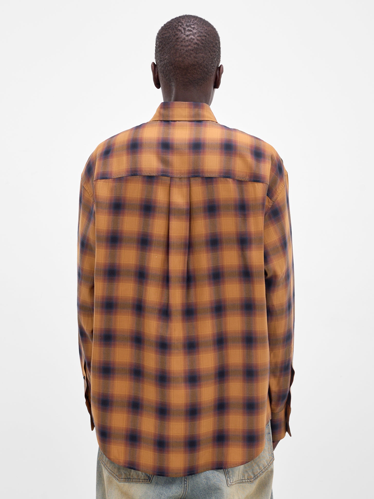Camel Plaid Rayon Button-Up Shirt (SH0-26-136-U-CM-CAMEL)