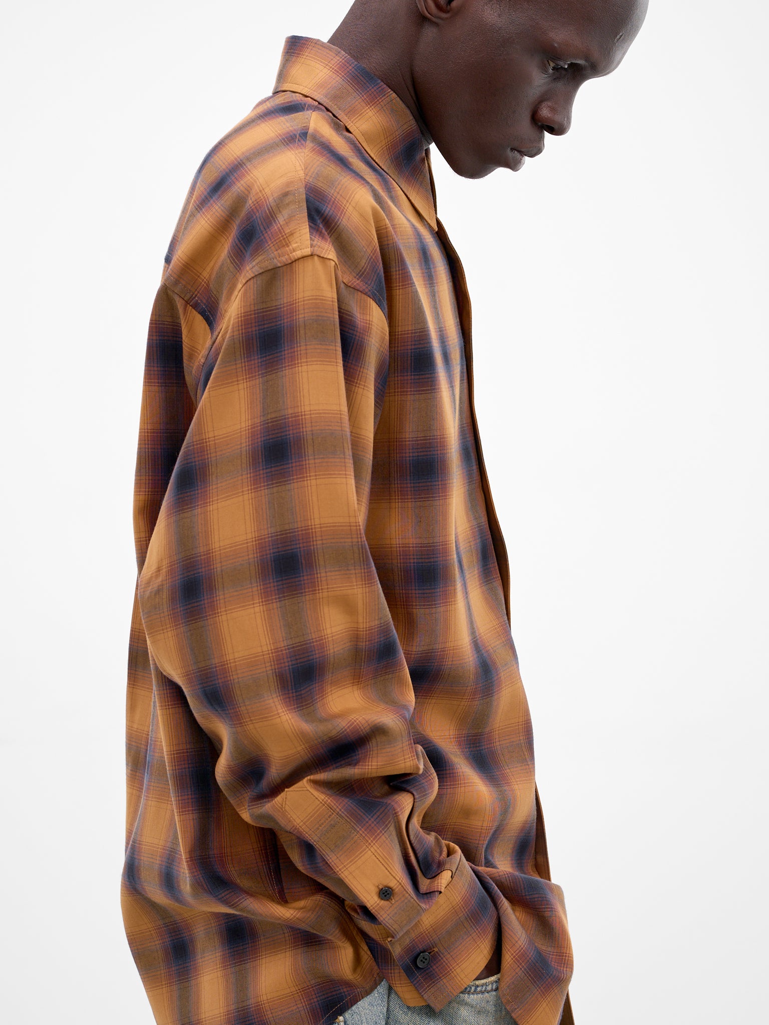 Camel Plaid Rayon Button-Up Shirt (SH0-26-136-U-CM-CAMEL)