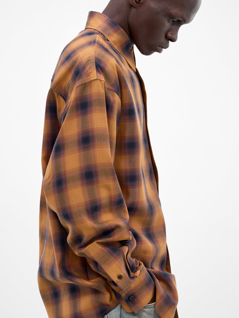 Camel Plaid Rayon Button-Up Shirt (SH0-26-136-U-CM-CAMEL)