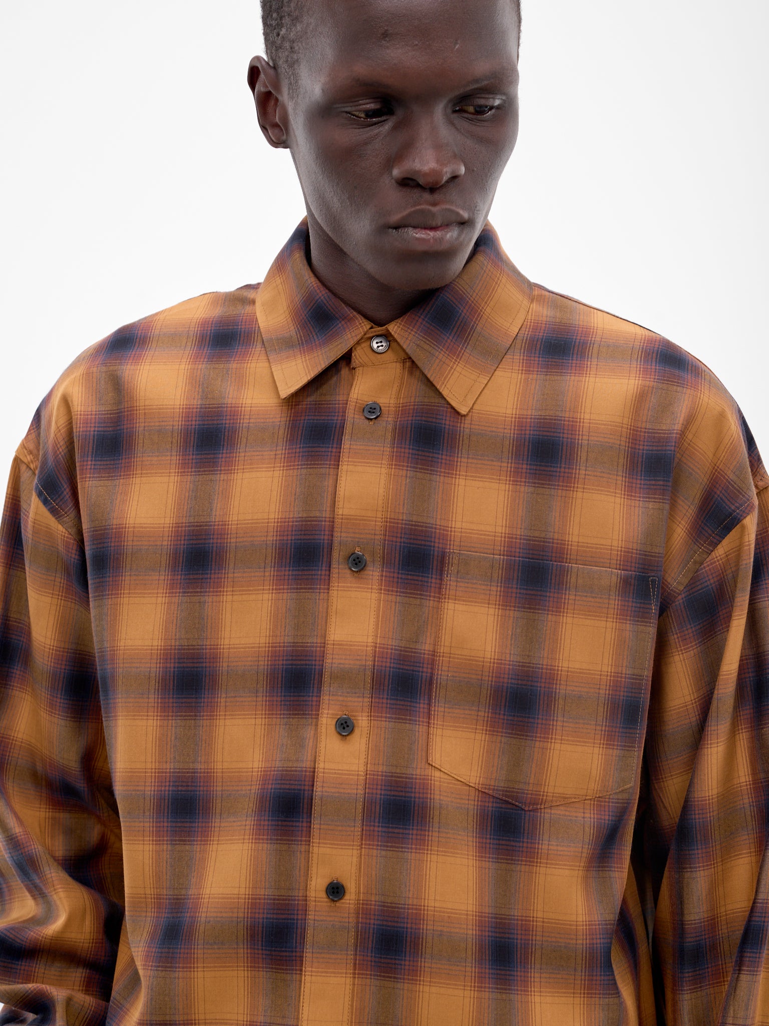 Camel Plaid Rayon Button-Up Shirt (SH0-26-136-U-CM-CAMEL)