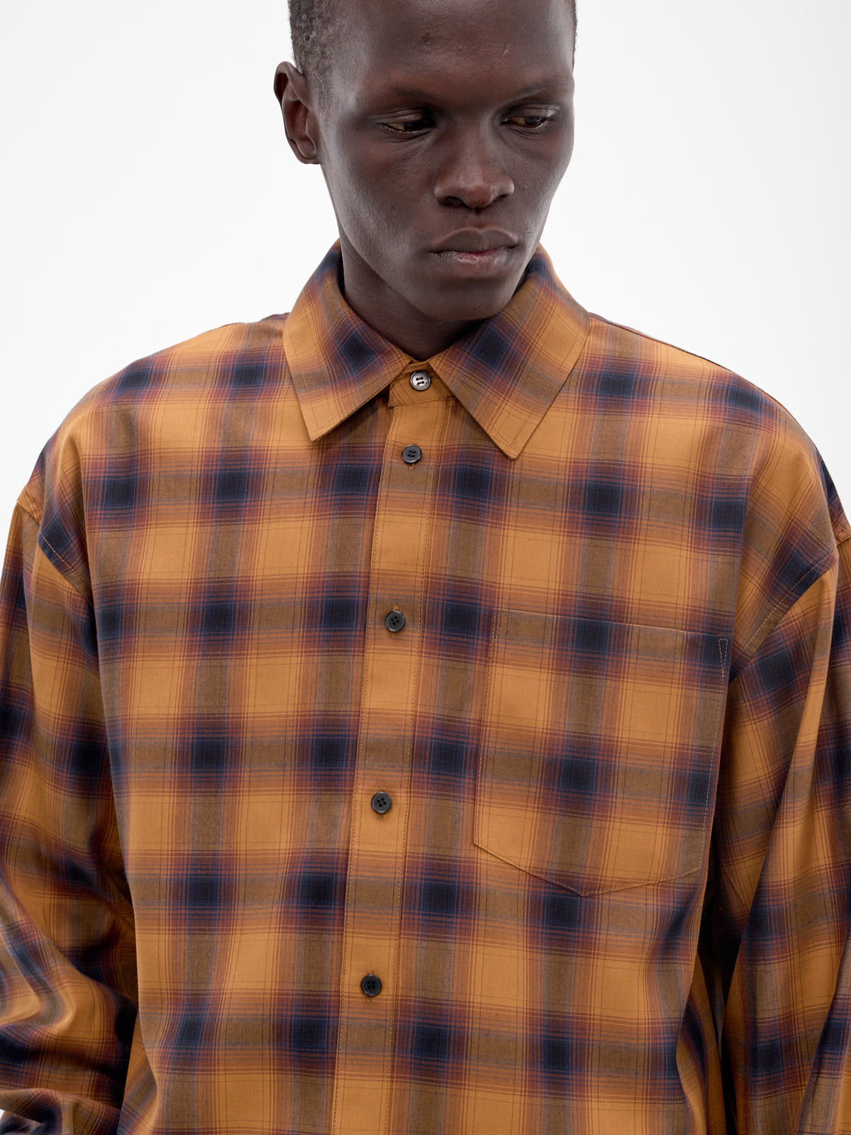 Camel Plaid Rayon Button-Up Shirt (SH0-26-136-U-CM-CAMEL)