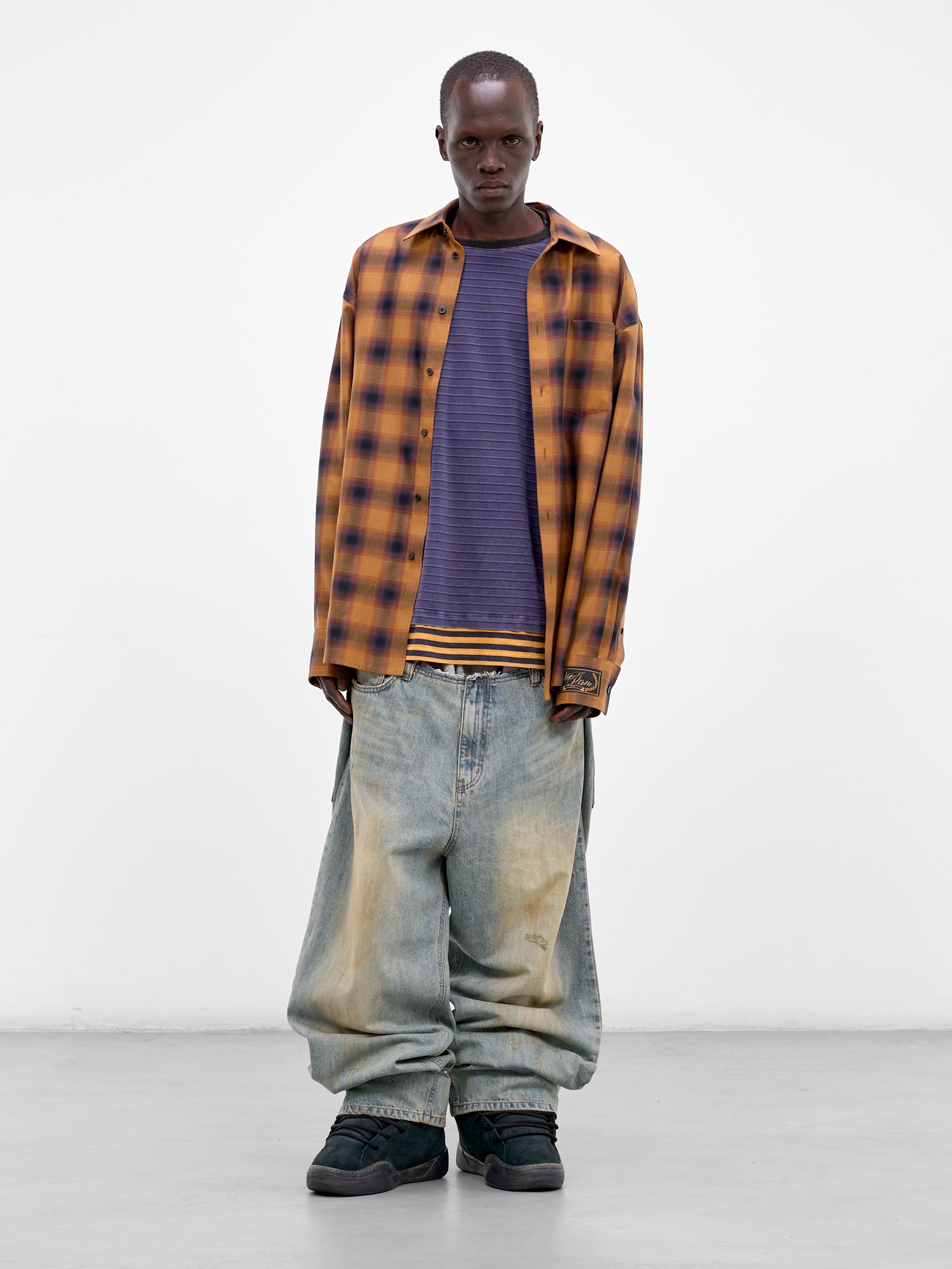 Camel Plaid Rayon Button-Up Shirt (SH0-26-136-U-CM-CAMEL)