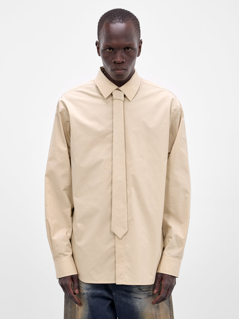 Beige Necktie Button-Up Shirt (SH0-26-140-U-LB-LIGHT-BEIGE)