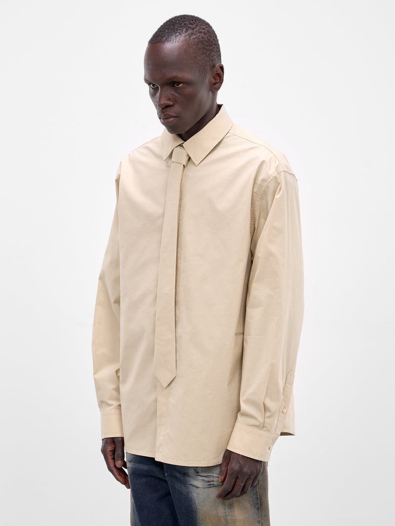 Beige Necktie Button-Up Shirt (SH0-26-140-U-LB-LIGHT-BEIGE)