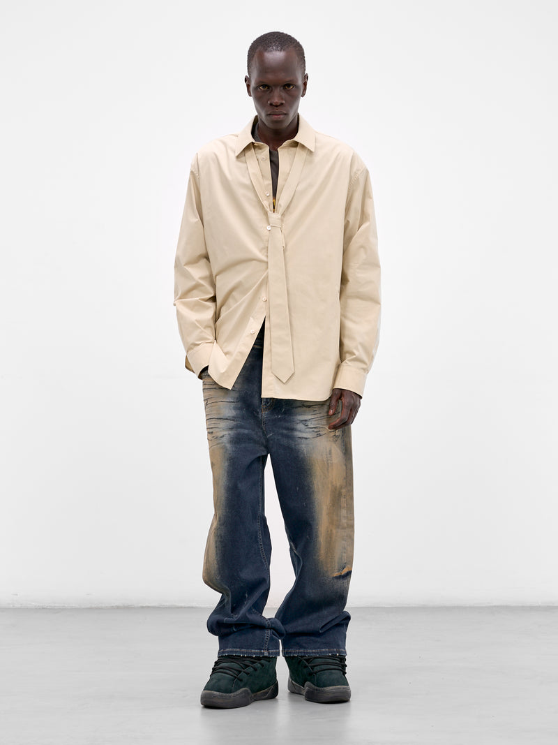 Beige Necktie Button-Up Shirt (SH0-26-140-U-LB-LIGHT-BEIGE)