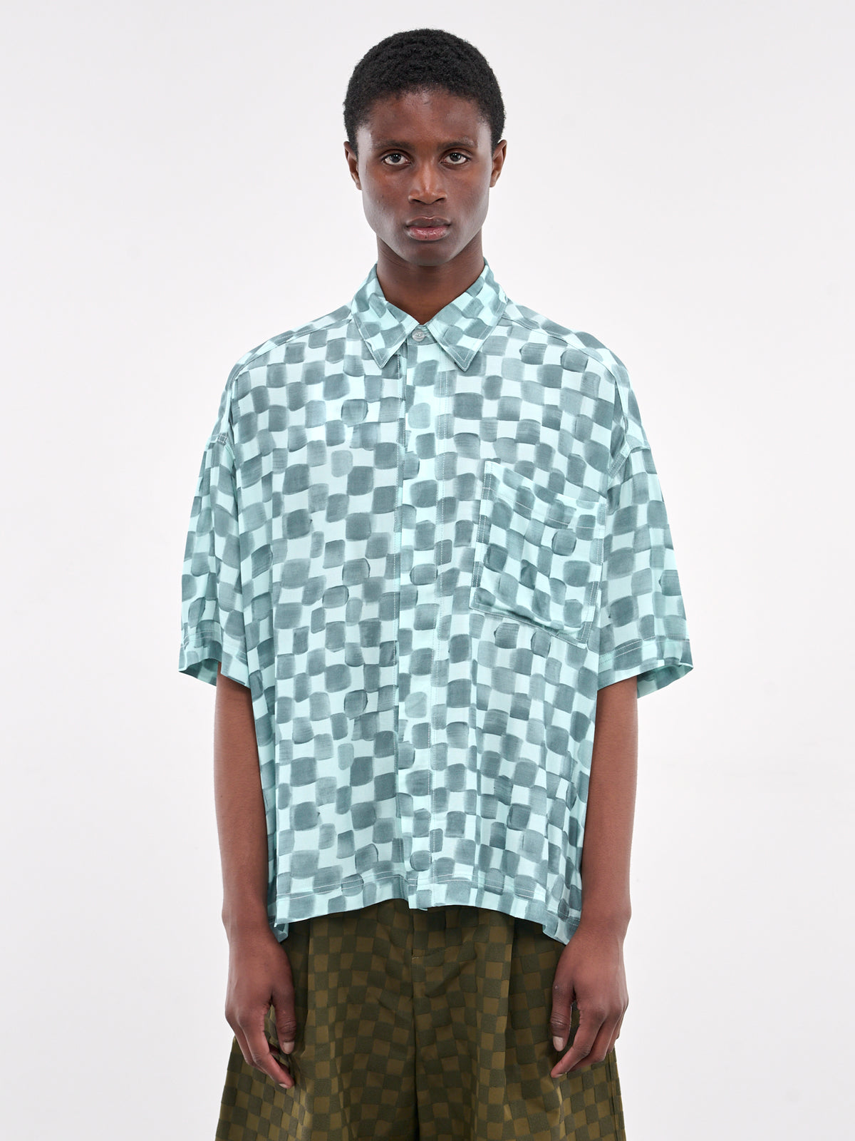 Checkerboard Print Shirt (SH002004-BLUE-CLEAR)