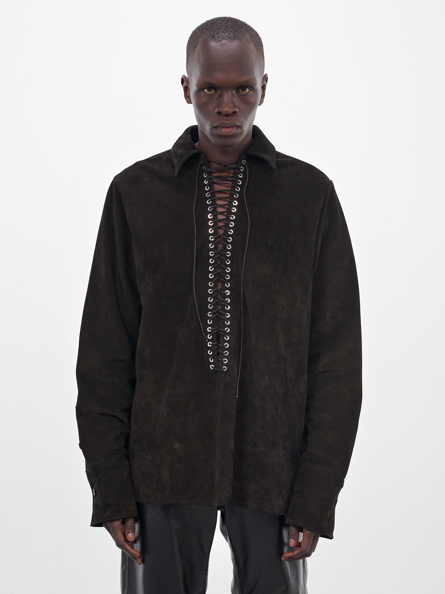 Black Suede Lace-Up Shirt (SH010-U-SPLIT-BLACK)