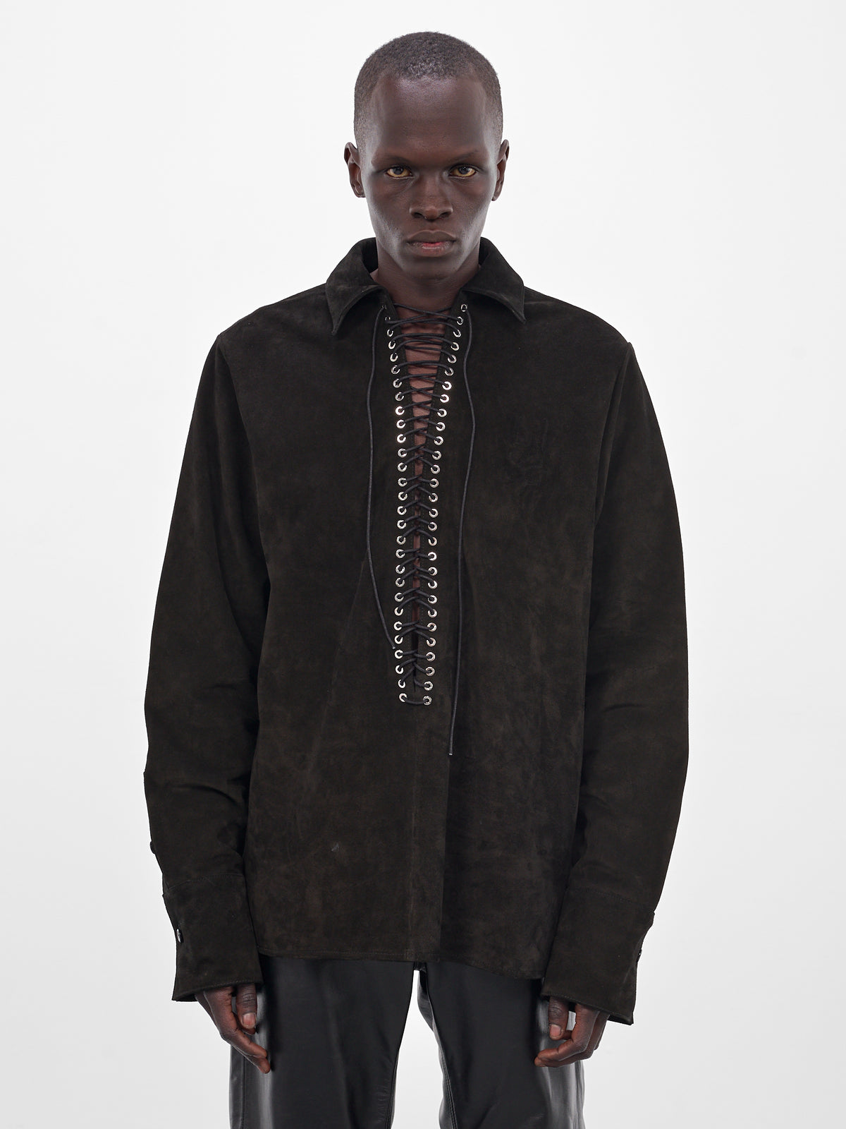 Black Suede Lace-Up Shirt (SH010-U-SPLIT-BLACK)