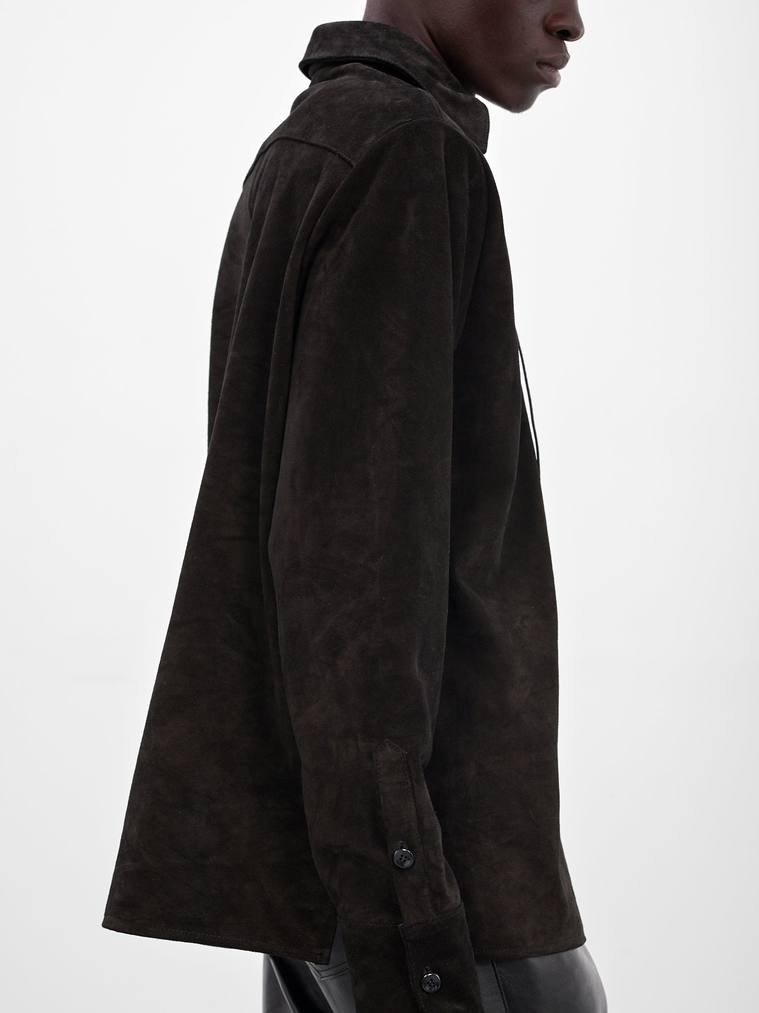 Black Suede Lace-Up Shirt (SH010-U-SPLIT-BLACK)