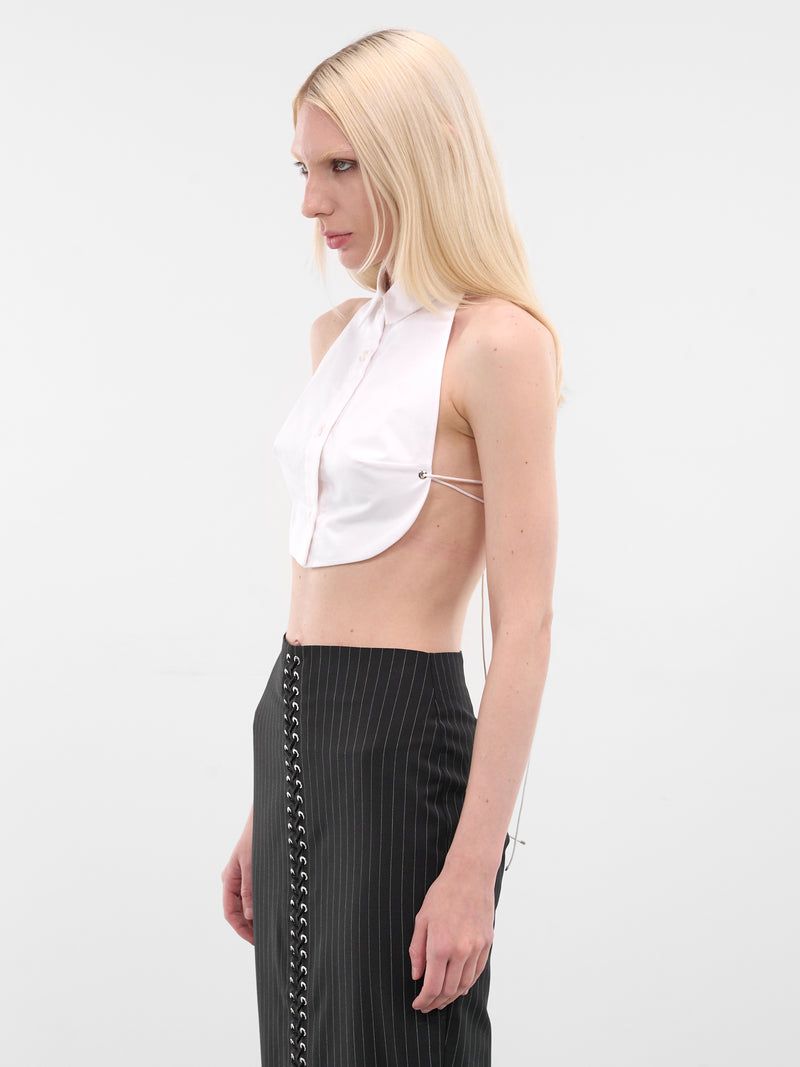 White Cotton Mini Plastron Shirt (SH013-W-CO0001-WHITE)