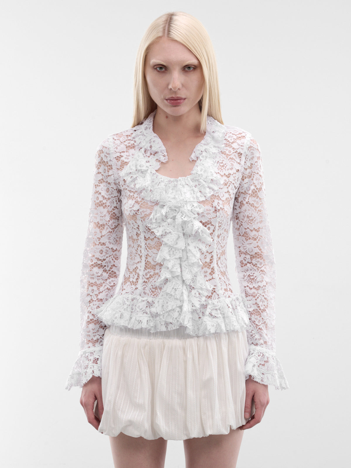 White Lace Guipure Ruffle Blouse (SH014-W-LACE0004-WHITE)