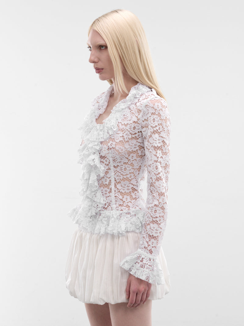 White Lace Guipure Ruffle Blouse (SH014-W-LACE0004-WHITE)