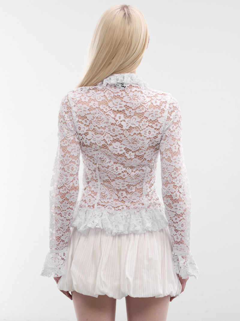 White Lace Guipure Ruffle Blouse (SH014-W-LACE0004-WHITE)
