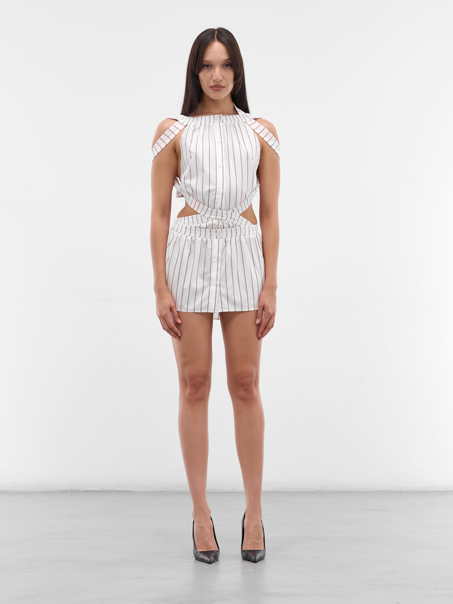 White Deconstructed Boxer Striped Shirt (SH02-W12-P46-BORDEAUX-STRIPE)