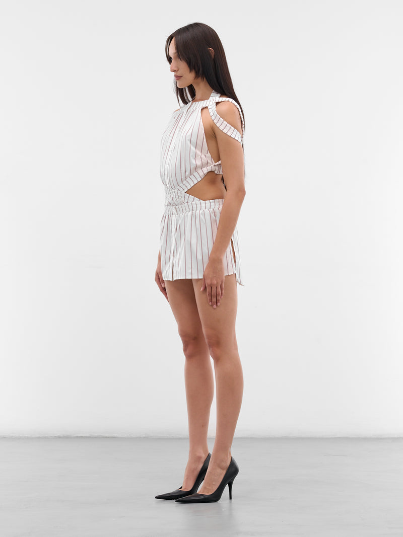 White Deconstructed Boxer Striped Shirt (SH02-W12-P46-BORDEAUX-STRIPE)