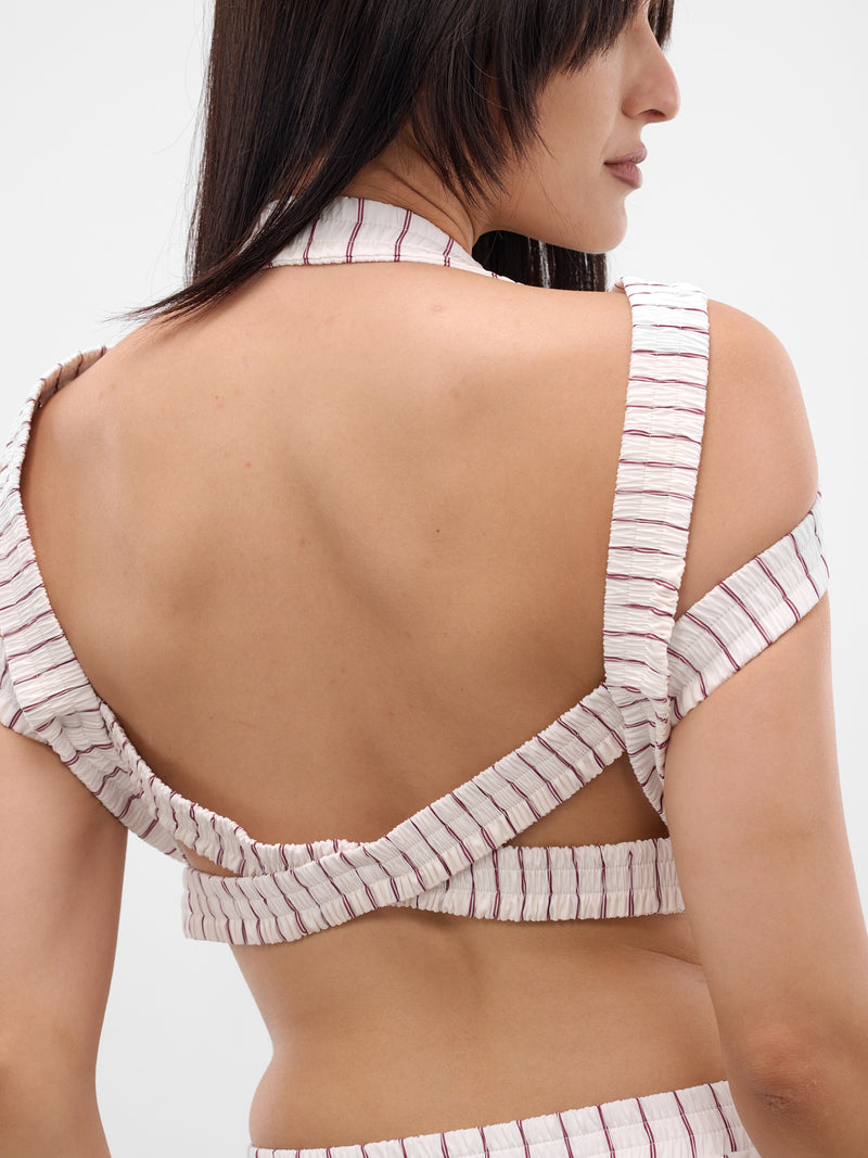 White Deconstructed Boxer Striped Shirt (SH02-W12-P46-BORDEAUX-STRIPE)