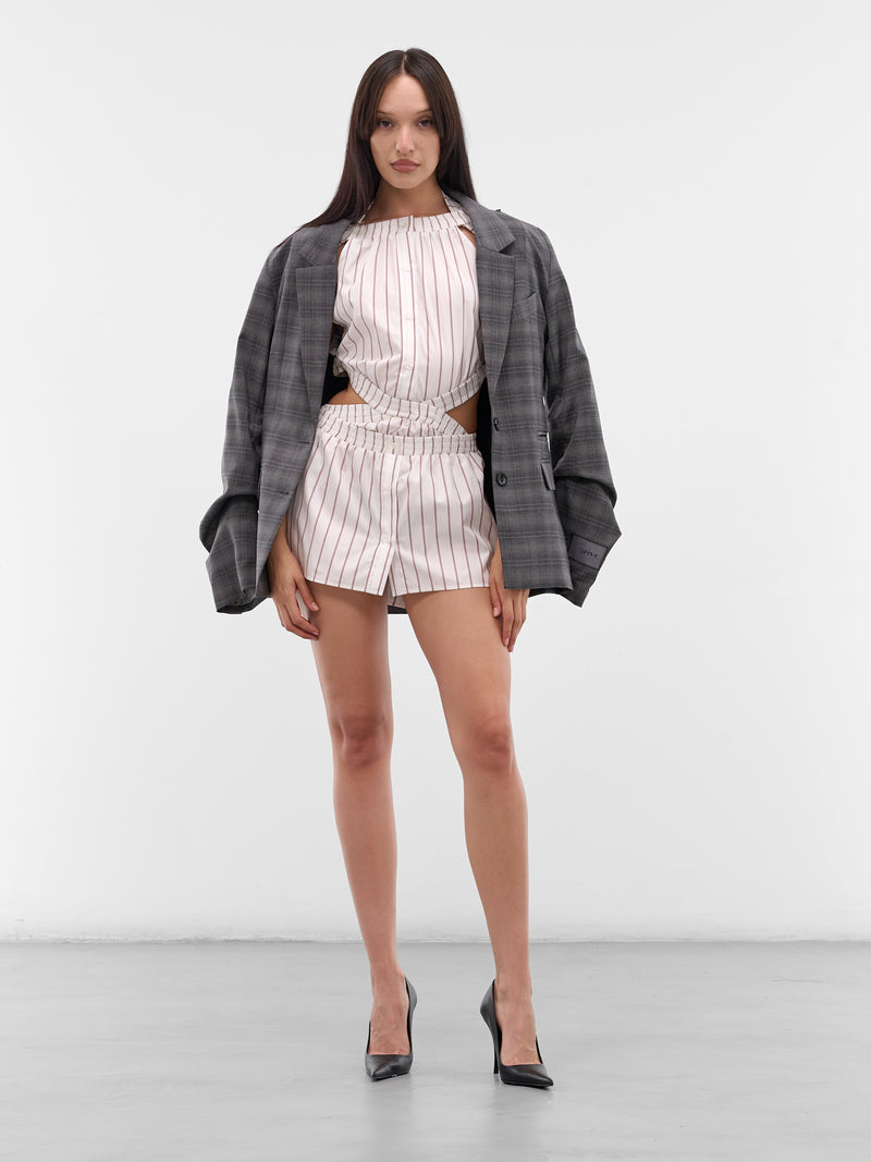 White Deconstructed Boxer Striped Shirt (SH02-W12-P46-BORDEAUX-STRIPE)