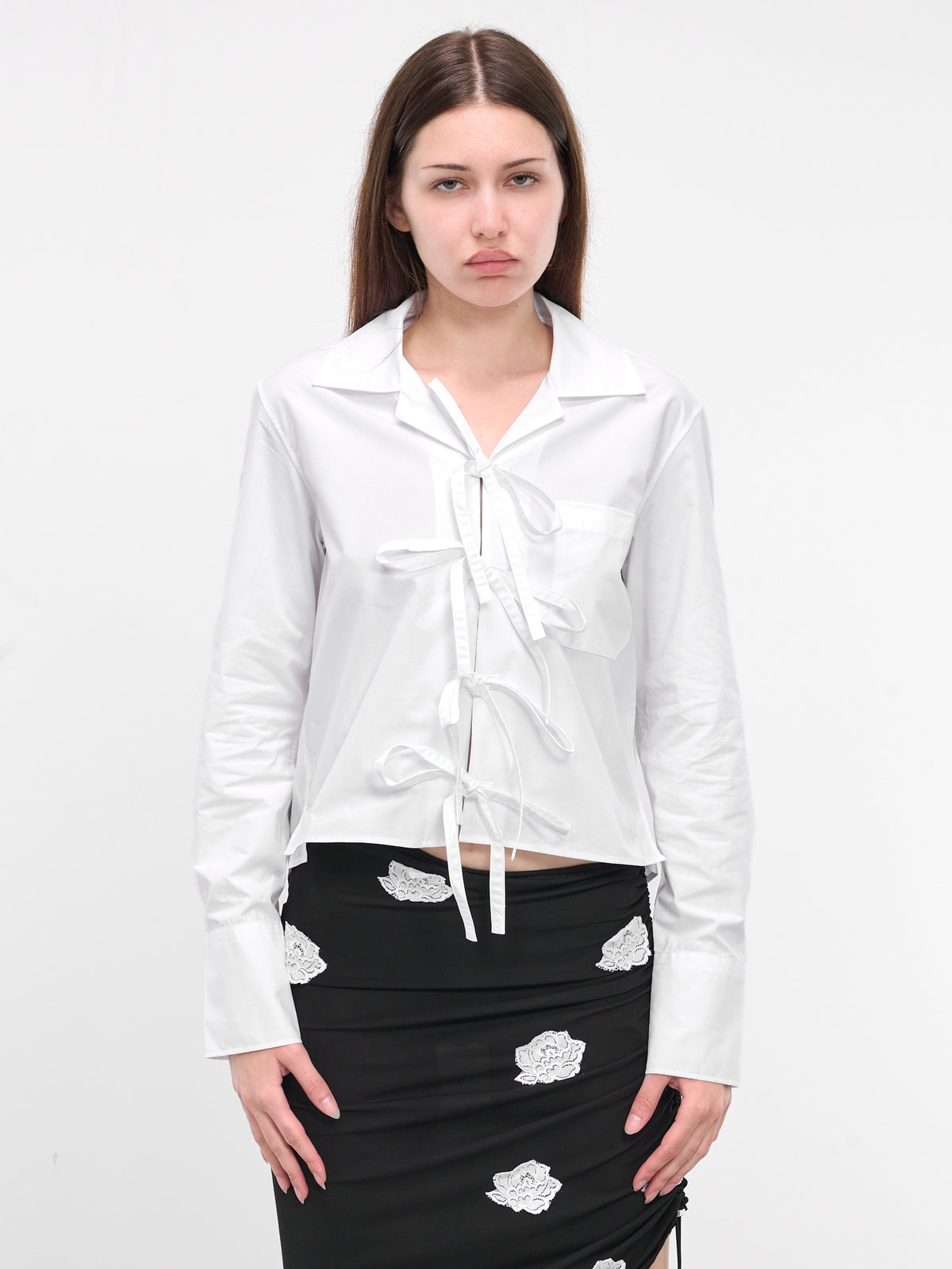 Bow Tie Cropped Shirt (SH0312-PG1090-WHITE)