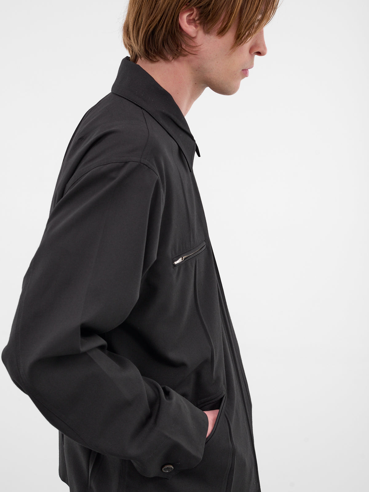 Black Wrinkle Pleats Work Jacket (SH0AM0069-M35436-900-BLACK)