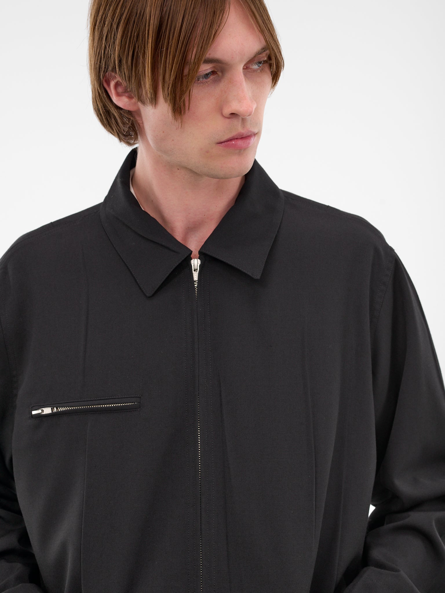 Black Wrinkle Pleats Work Jacket (SH0AM0069-M35436-900-BLACK)