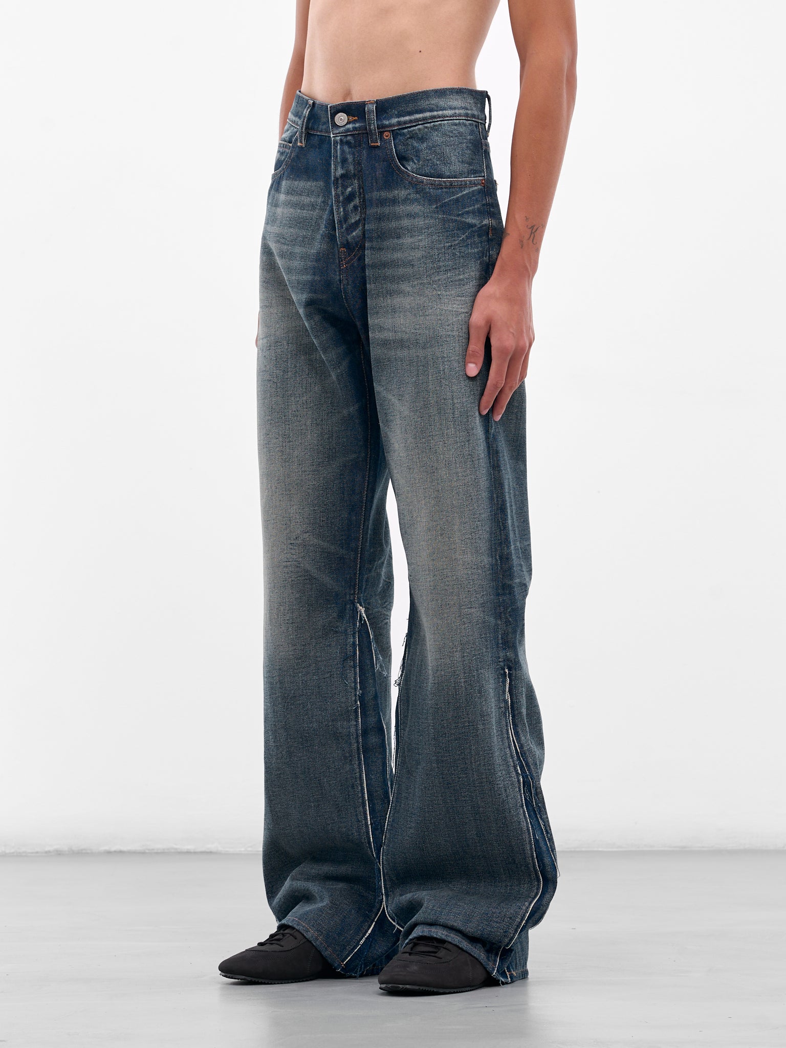 Blue Faded Denim Flared Jeans (SH0LA0022-M30017-962-BLUE)