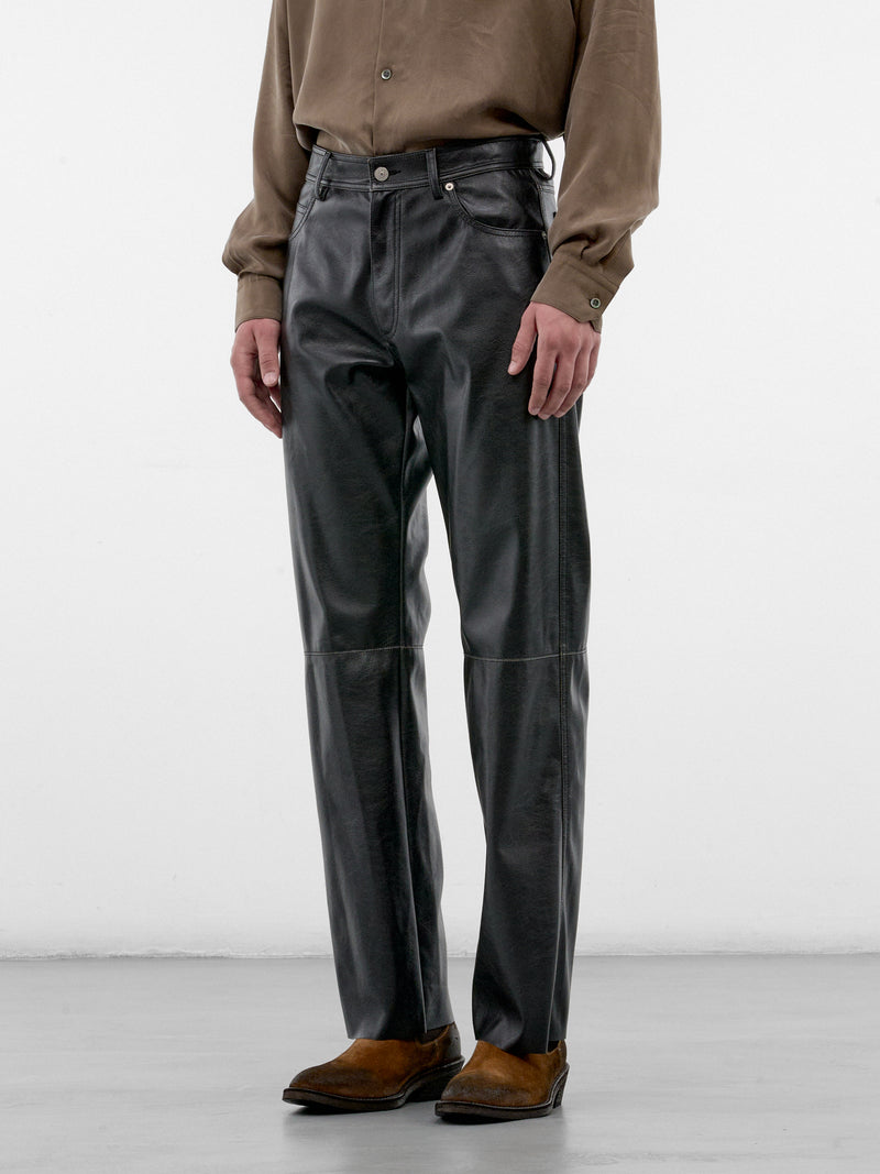 Black Leather Straight Leg Jeans (SH0LA0046-M35455-900-BLACK)