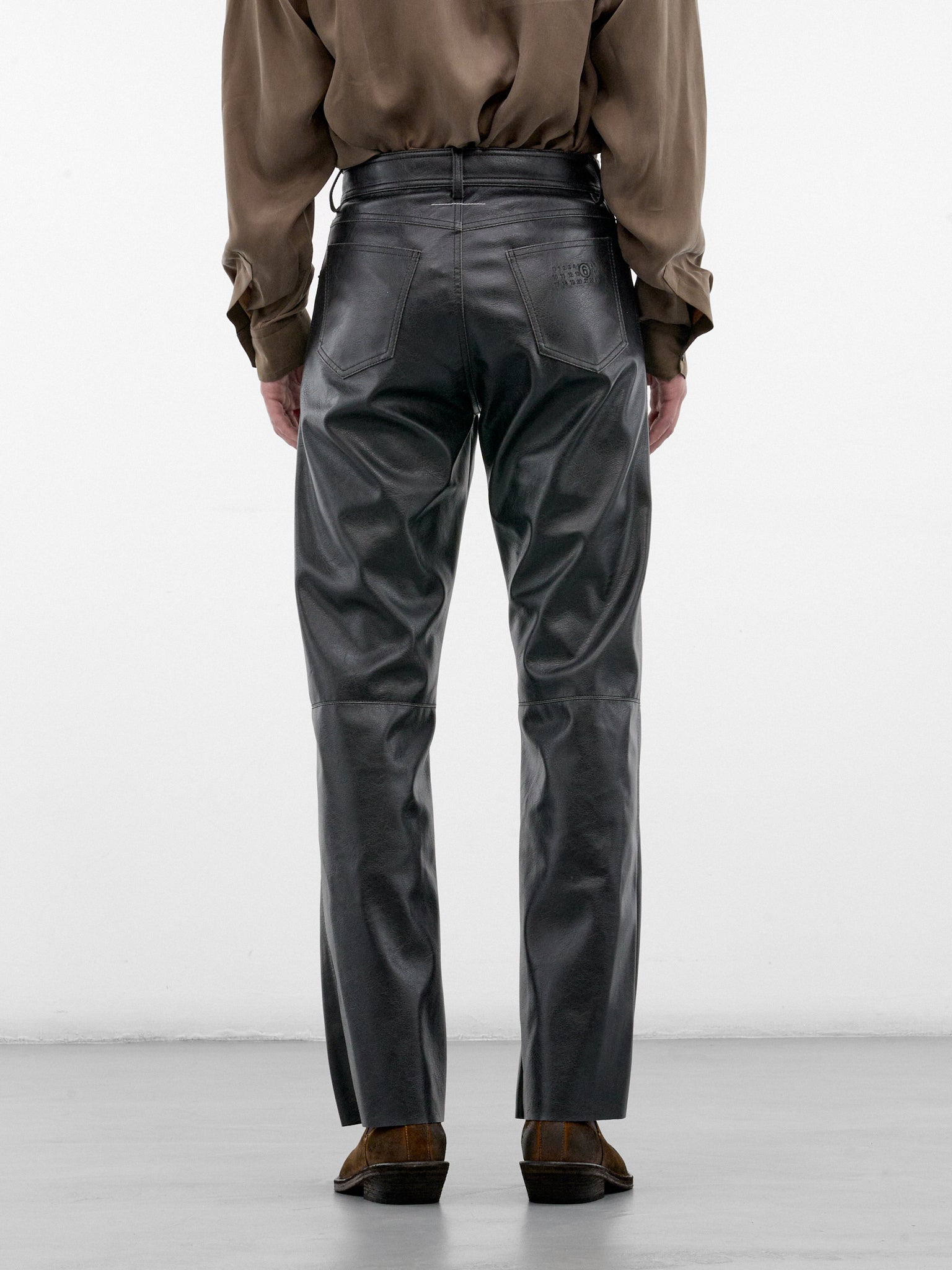 Black Leather Straight Leg Jeans (SH0LA0046-M35455-900-BLACK)