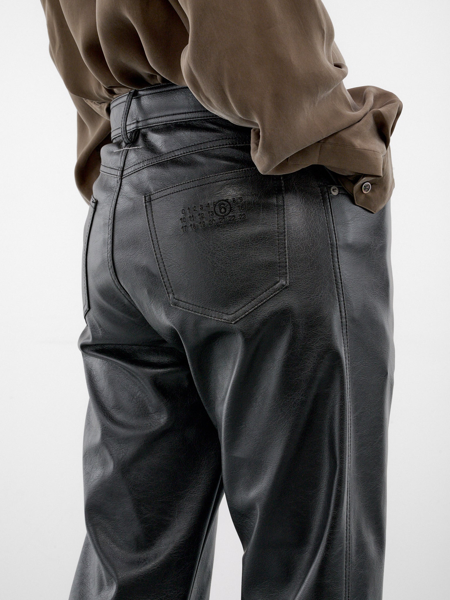 Black Leather Straight Leg Jeans (SH0LA0046-M35455-900-BLACK)