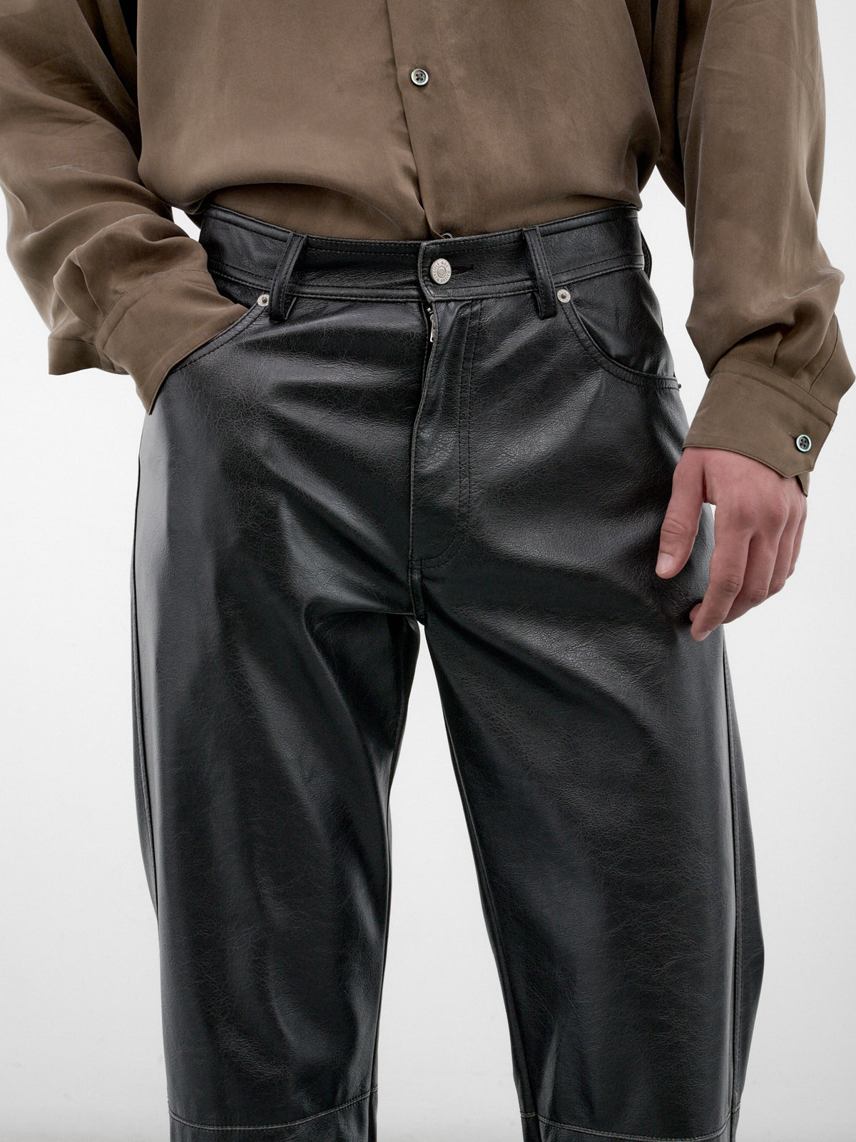 Black Leather Straight Leg Jeans (SH0LA0046-M35455-900-BLACK)