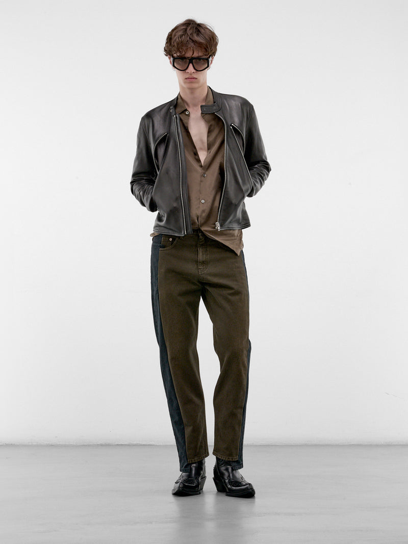 Two-Tone Denim Deconstructed Straight Jeans (S50LA0251-M30072-BLACK-BROWN)