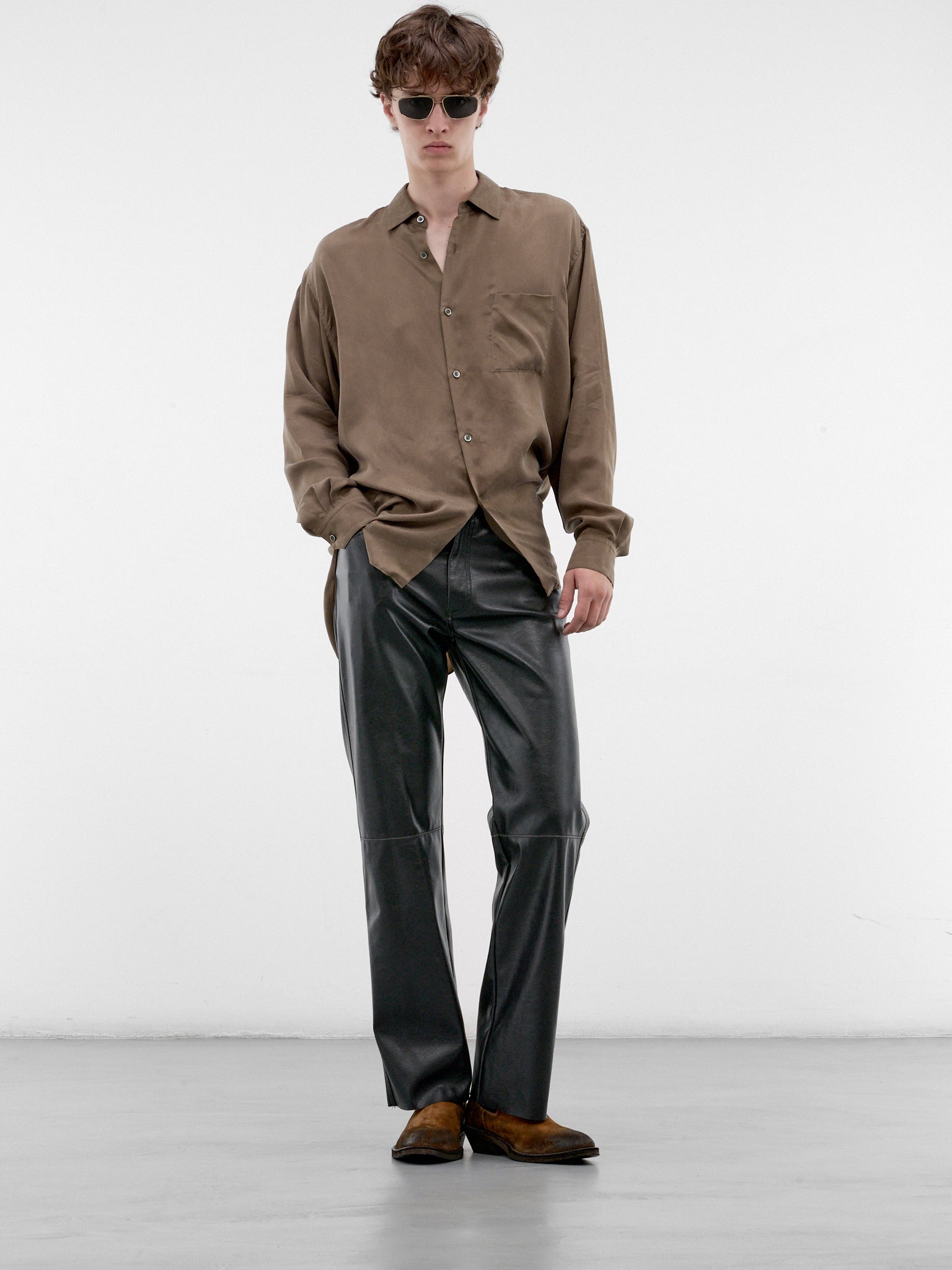 Black Leather Straight Leg Jeans (SH0LA0046-M35455-900-BLACK)