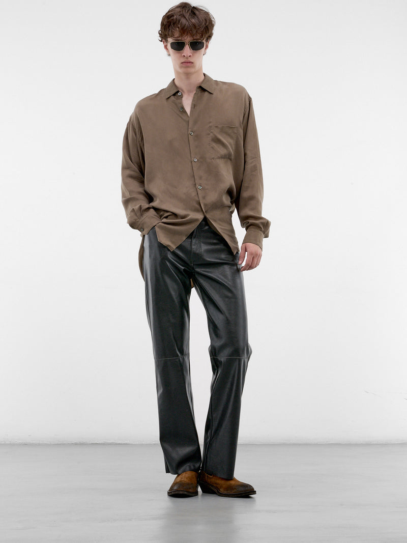 Black Leather Straight Leg Jeans (SH0LA0046-M35455-900-BLACK)