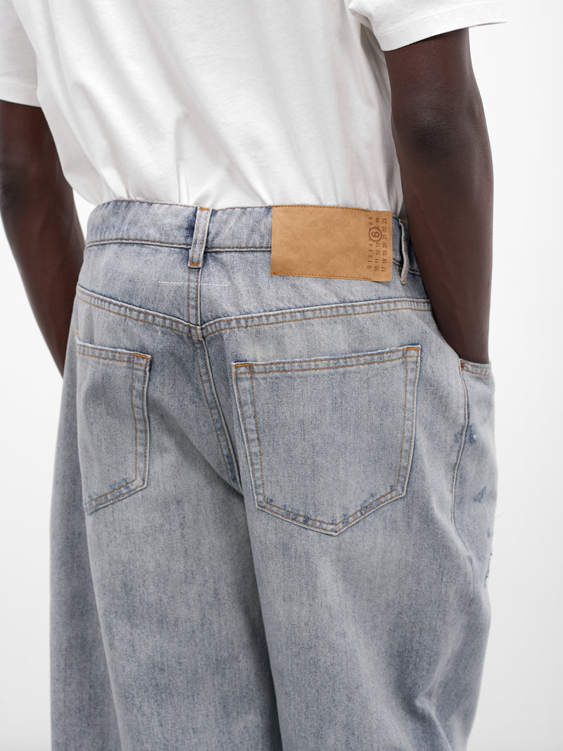 Blue Distressed Denim Drawstring Shorts (SH0MU0014-M30055-LIGHT-BLUE)