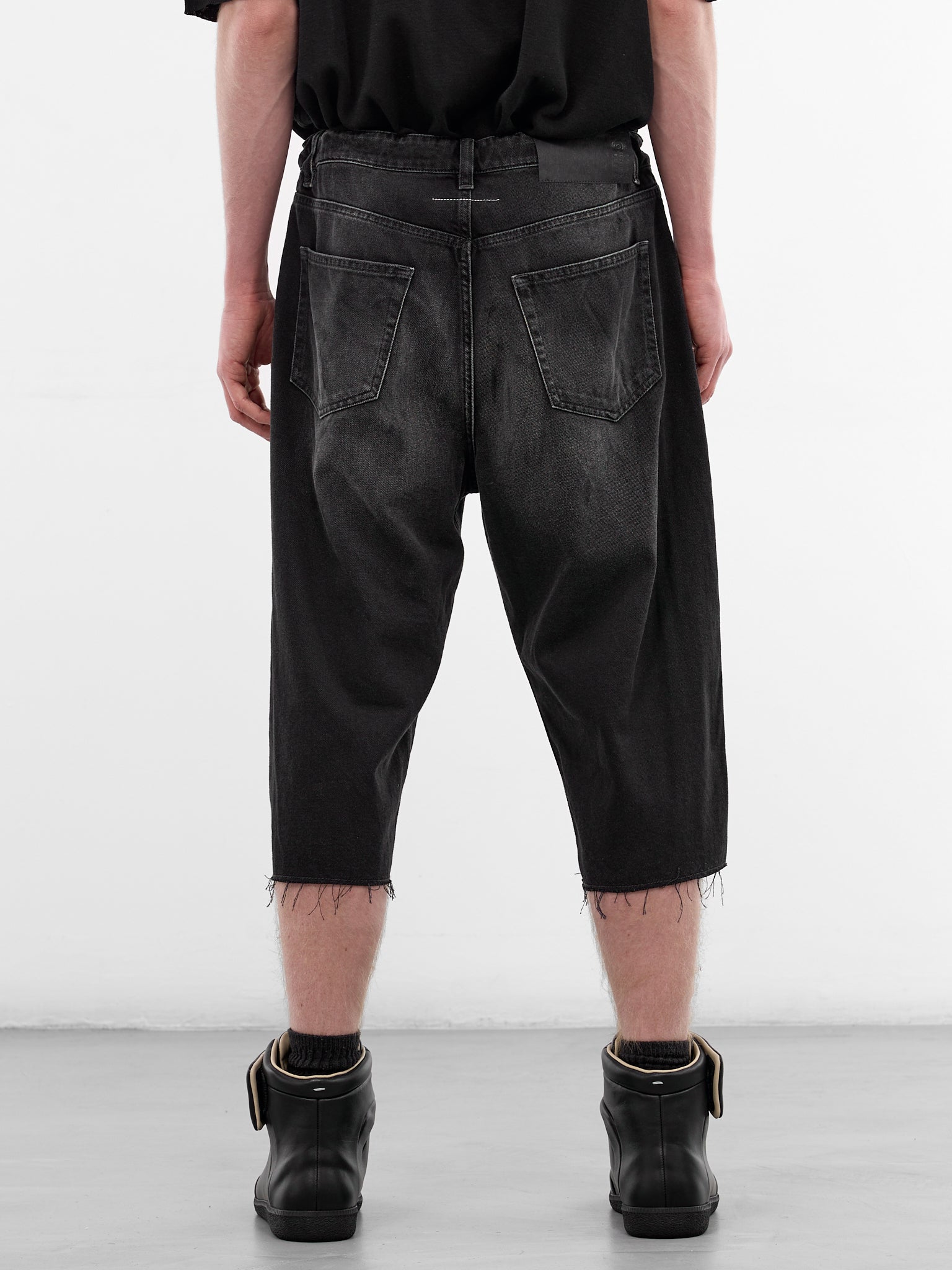 Black Denim Cut-Off Drawstring Shorts (SH0MU0014-M30064-961-BLACK)