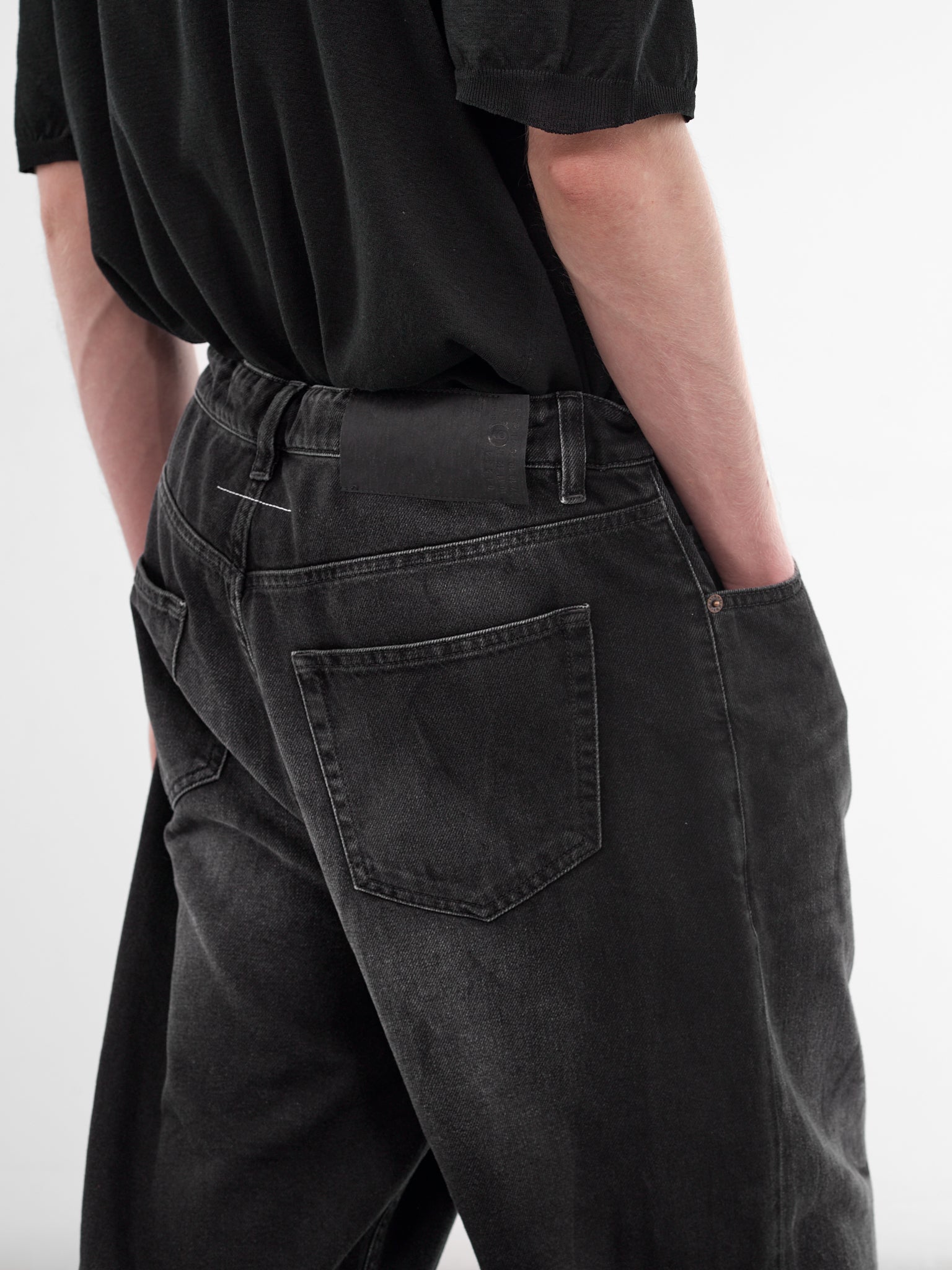 Black Denim Cut-Off Drawstring Shorts (SH0MU0014-M30064-961-BLACK)