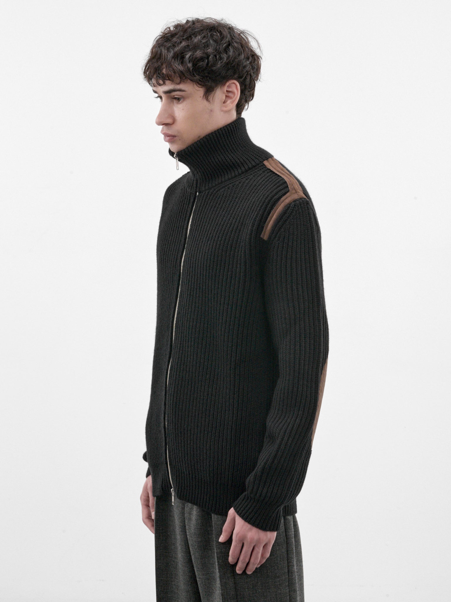 Black Ribbed Zip Cardigan (SH2AM0081-M13344-BLACK)