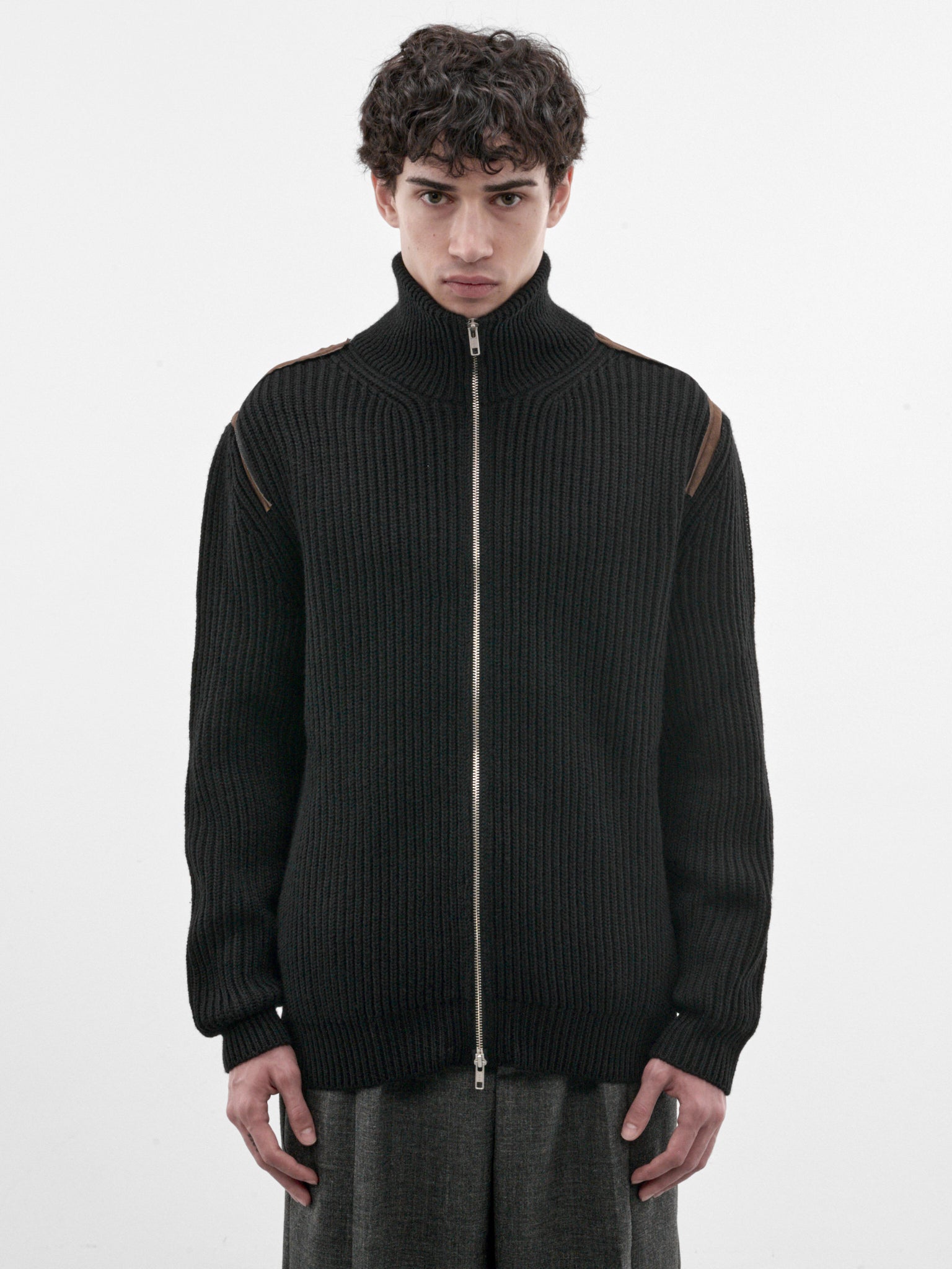 Black Ribbed Zip Cardigan (SH2AM0081-M13344-BLACK)