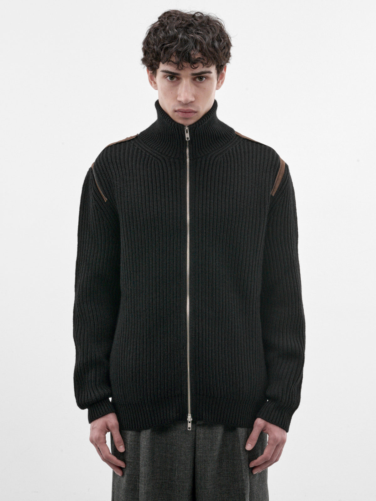 Black Ribbed Zip Cardigan (SH2AM0081-M13344-BLACK)