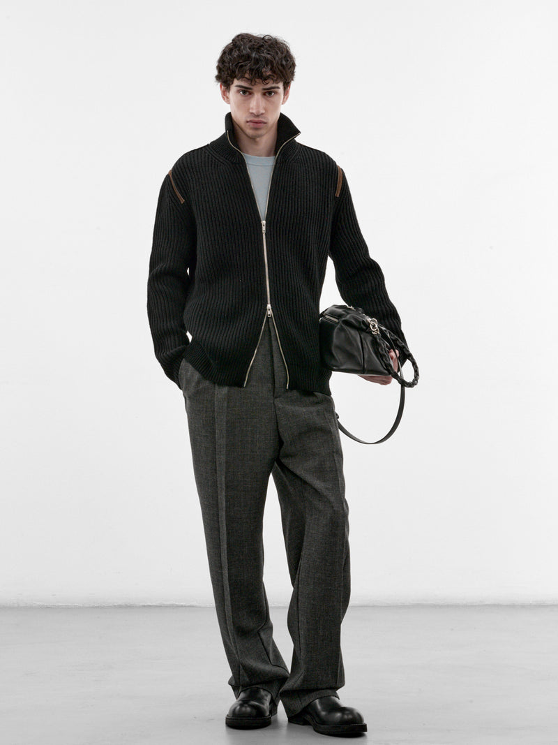 Black Ribbed Zip Cardigan (SH2AM0081-M13344-BLACK)