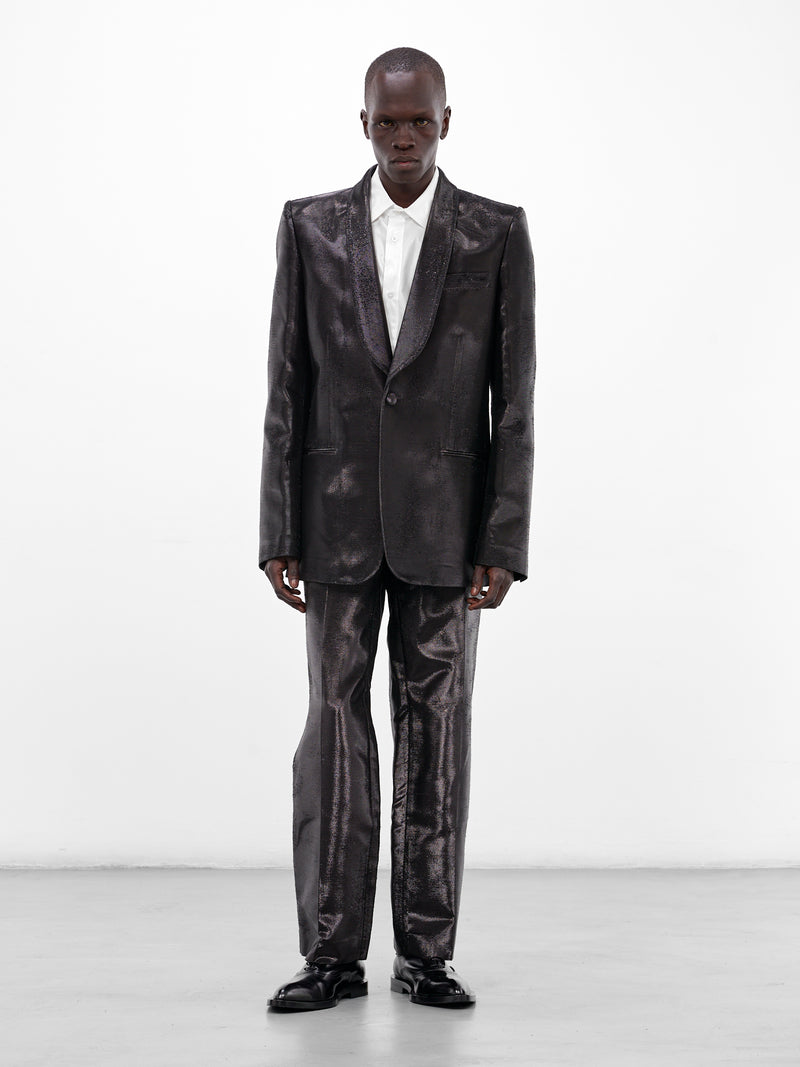 Black Distressed Jacquard Shine Trousers (SH2KA0036-M35610-900-BLACK)