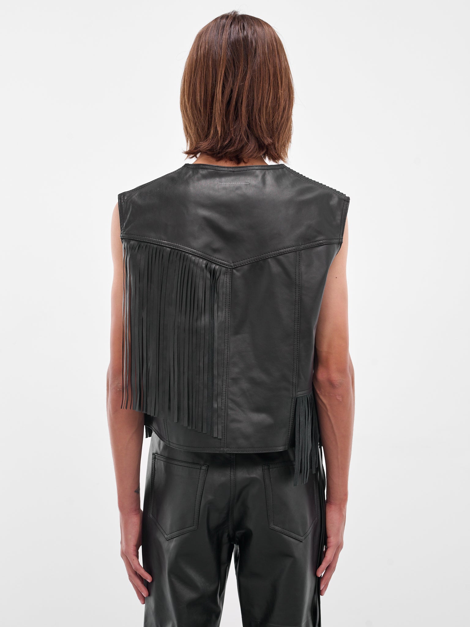 Black Fringed Leather Vest (SH2FB0020-M07005-900-BLACK)